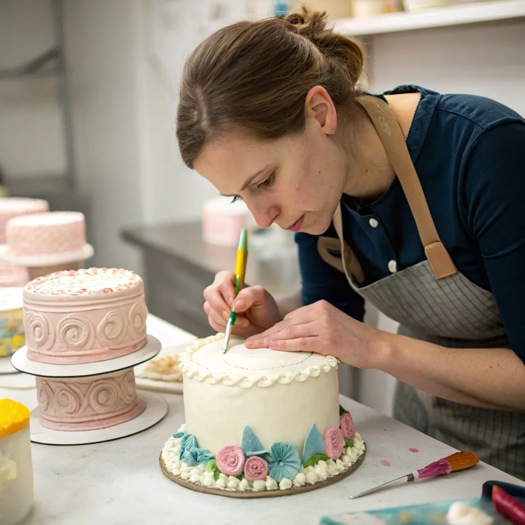 Emily Davenport working on a cake design